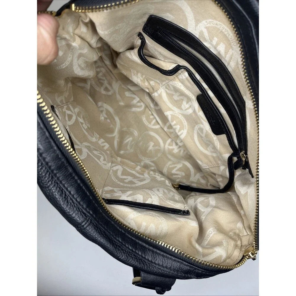 Michael Kors Portland Pebbled Black Leather Satchel Purse Gold Zipper Handbag